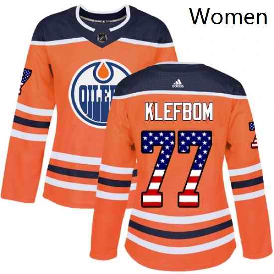 Womens Adidas Edmonton Oilers 77 Oscar Klefbom Authentic Orange USA Flag Fashion NHL Jersey